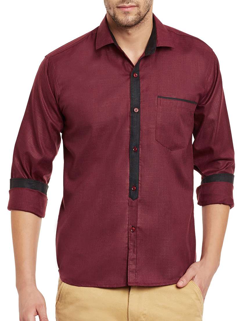 wine cotton blend casual shirt