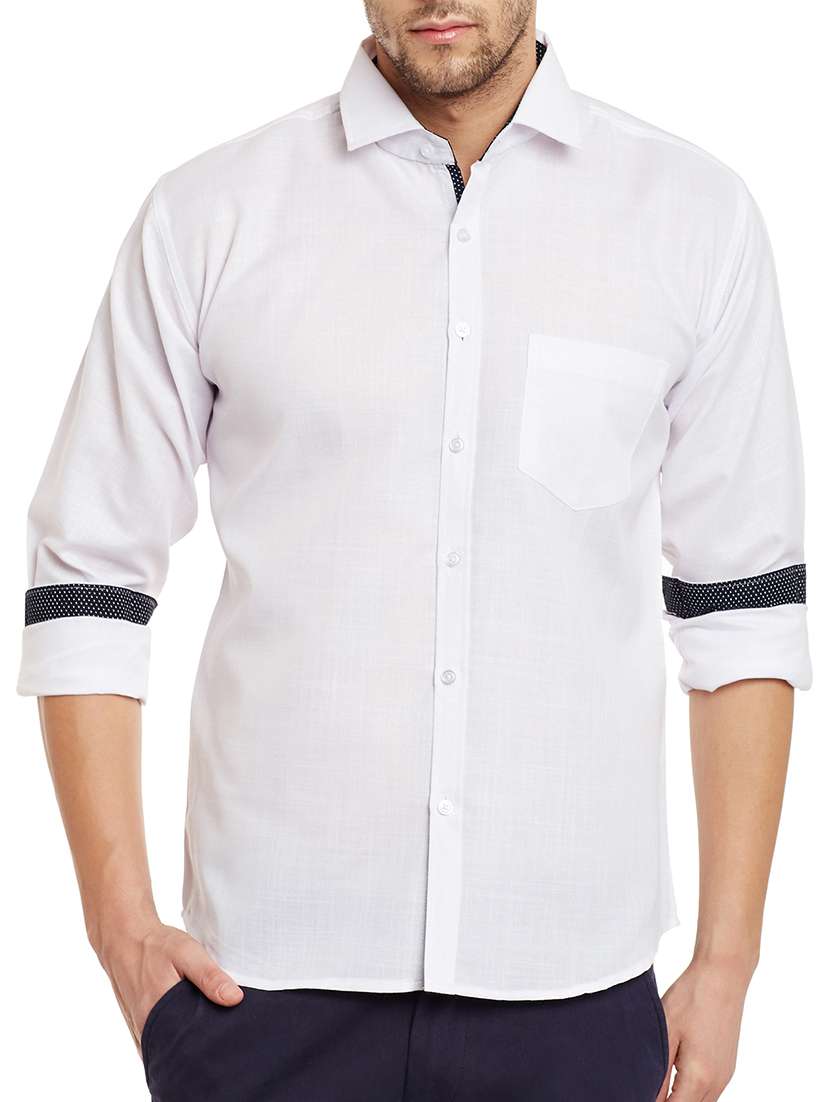 white cotton blend casual shirt