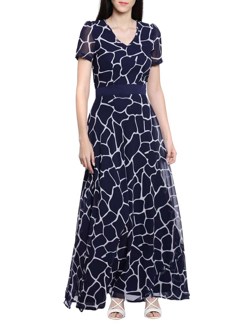 navy blue polyester maxi dress