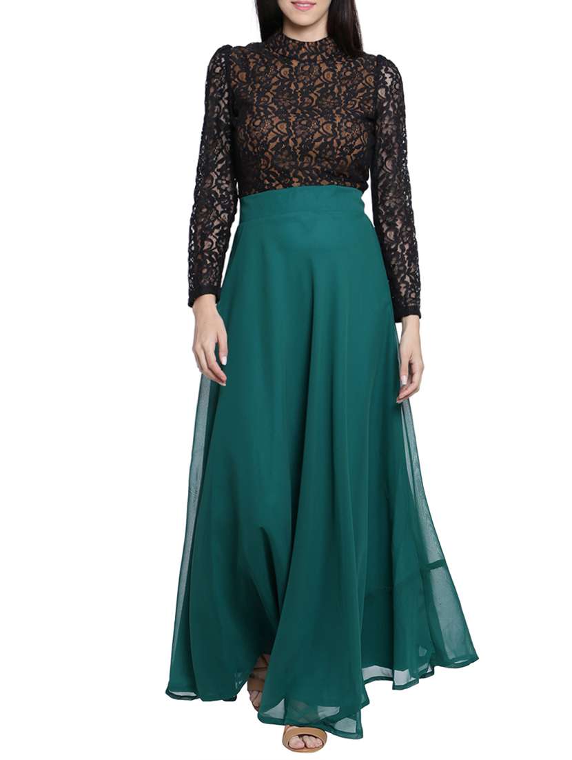floral lace detail flared gown 