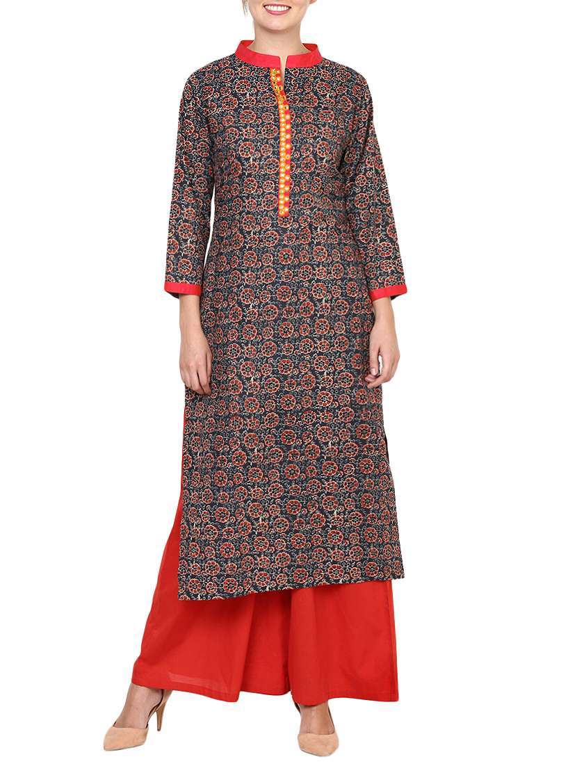 multi colored cotton printed straight kurta