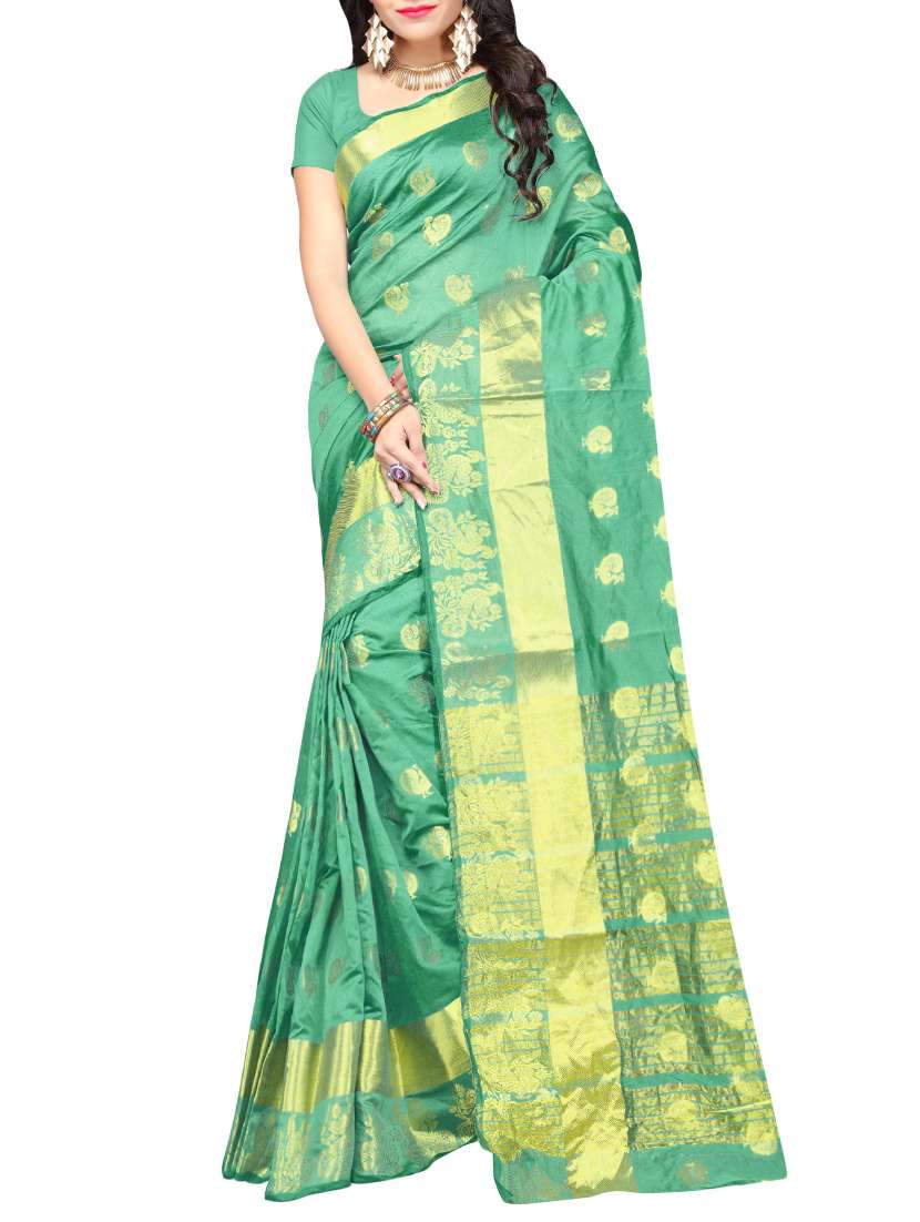 green silk woven saree with blouse