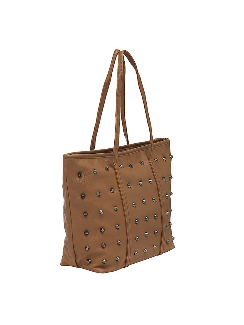 brown leatherette regular handbag