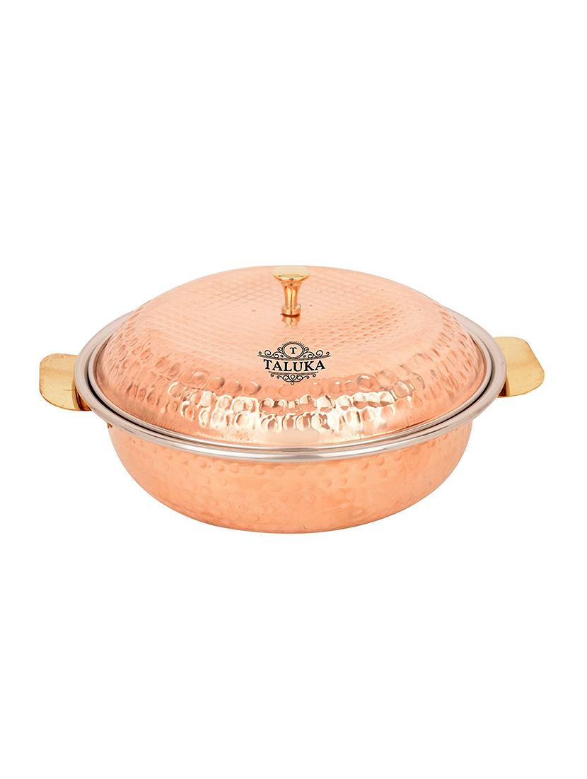 pure copper handmade designer hammered copper casserole with copper lid