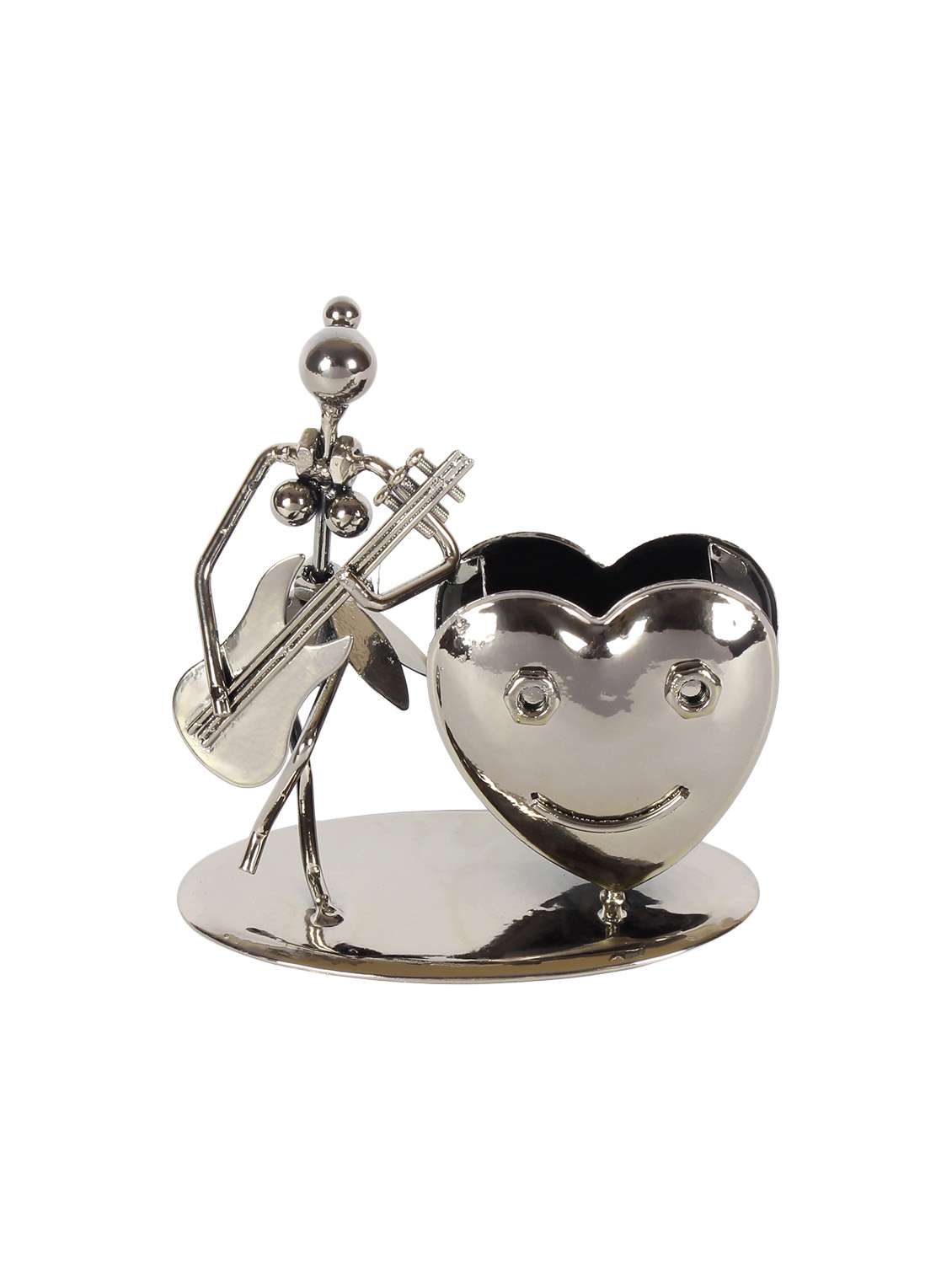 jewel fuel iron lady musician playing bass guitar and heart shape pen stand showpiece