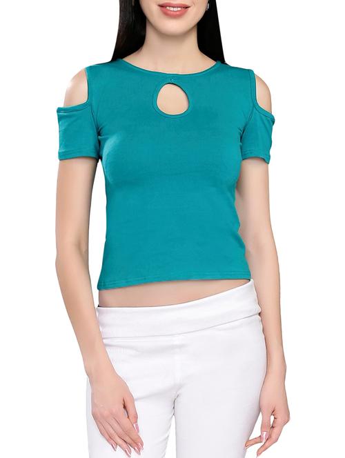 women's crop key hole neck top - 13758178 - Standard Image - 0