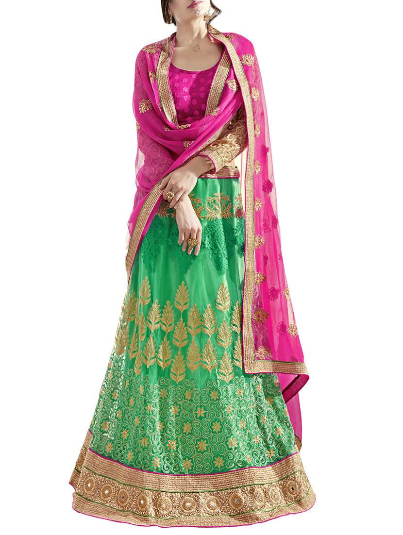 pink net flared lehenga