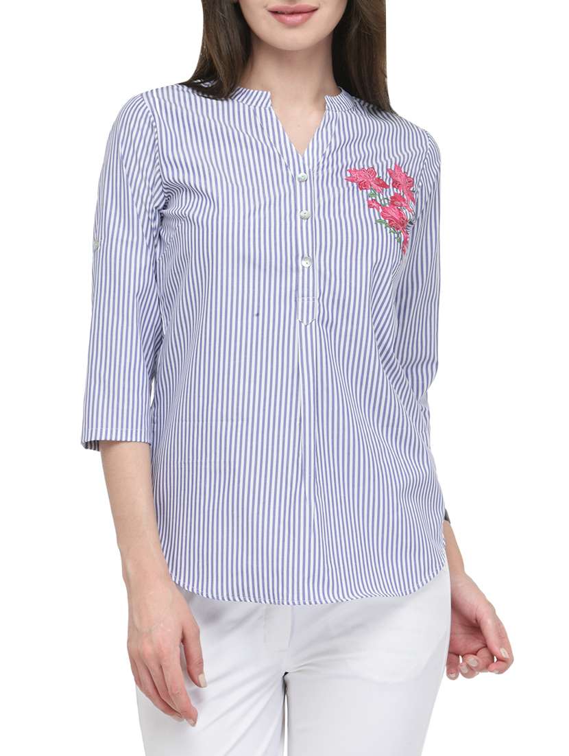 floral embroidered striped top 