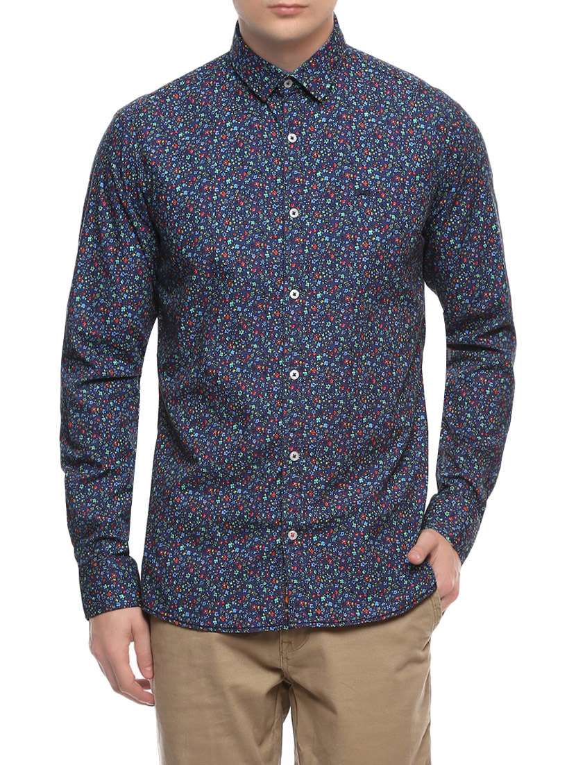 navy blue cotton casual shirt