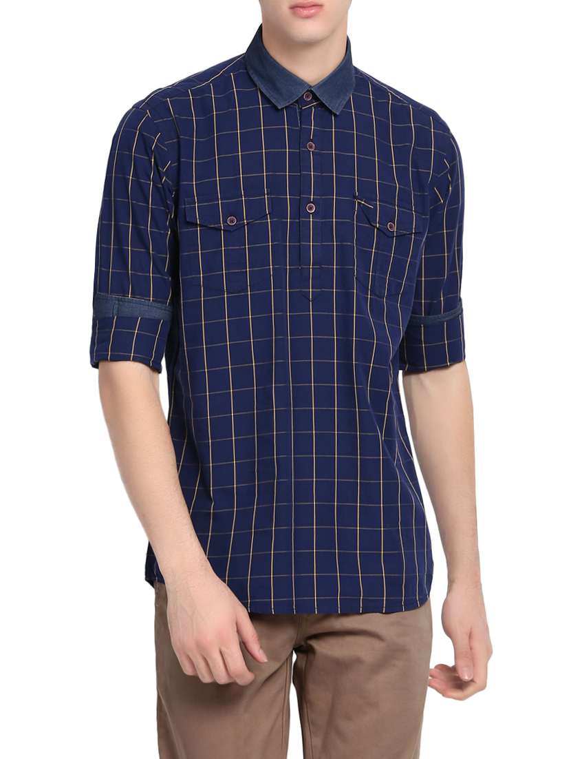 navy blue cotton casual shirt