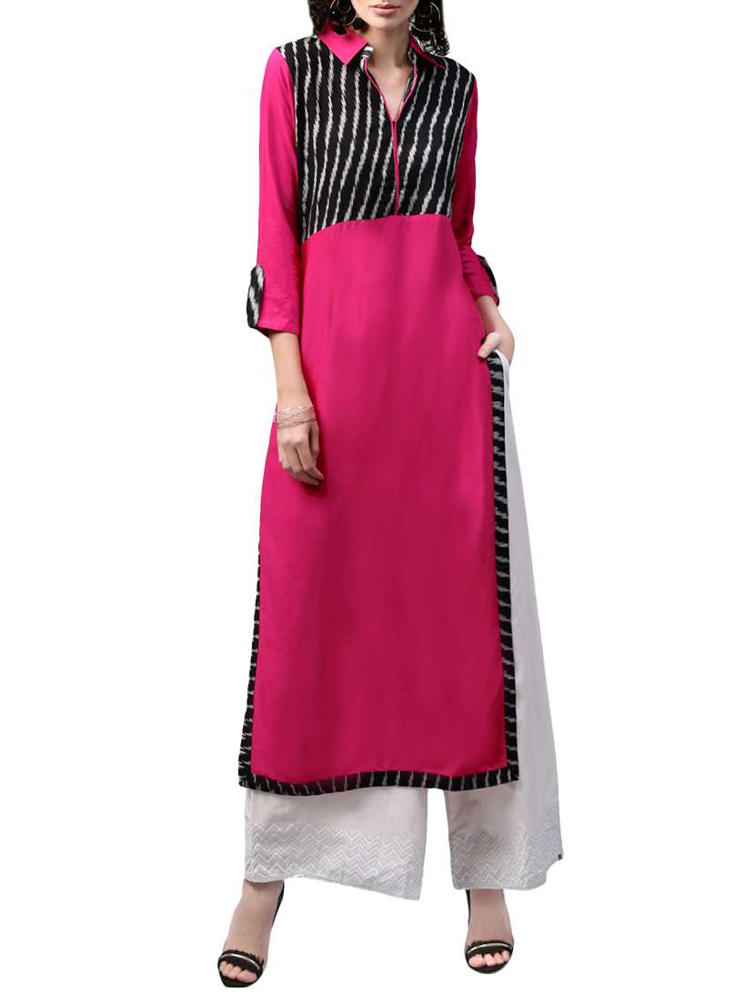 pink rayon shirt collar kurta