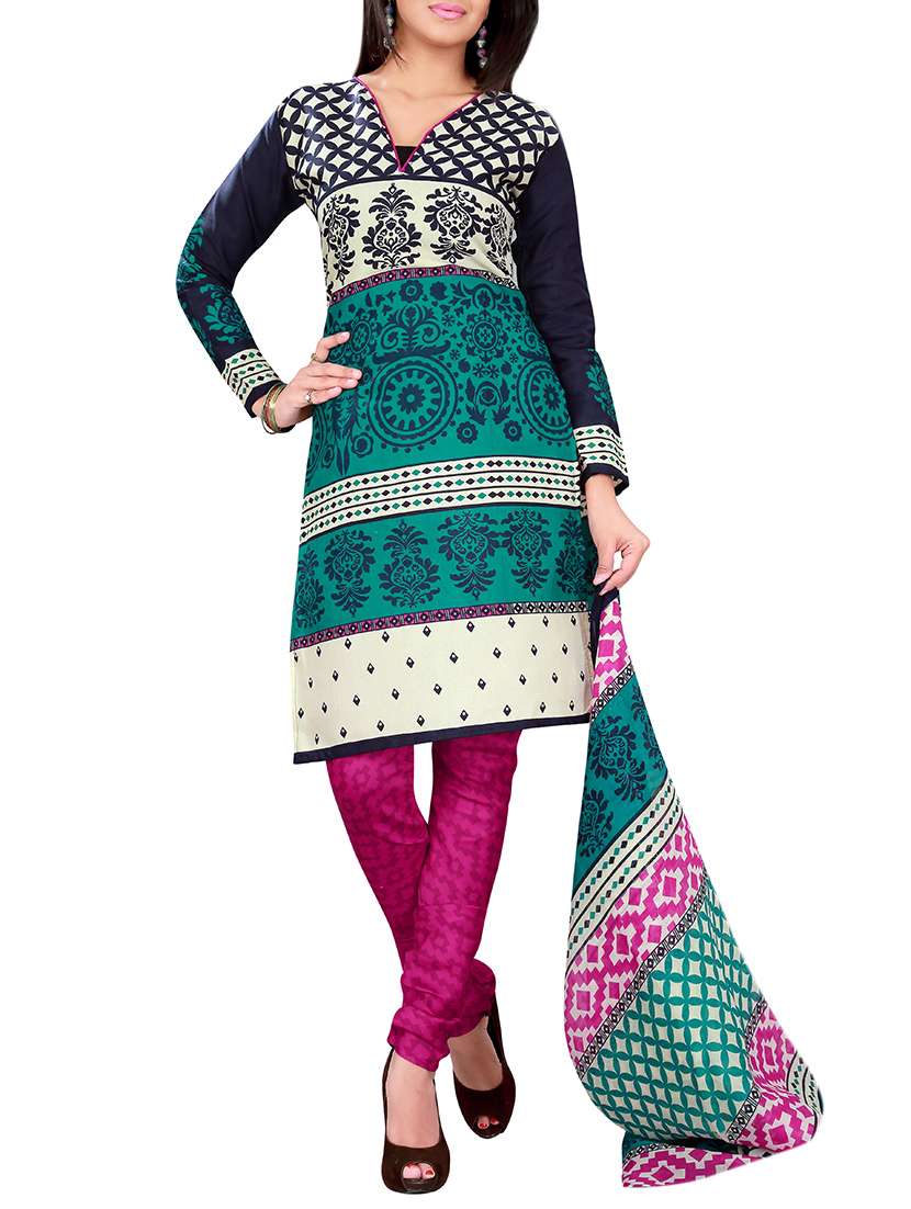 green cotton dress material