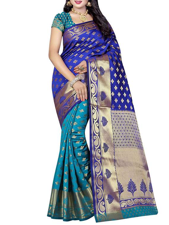 blue & green banarasi saree with blouse
