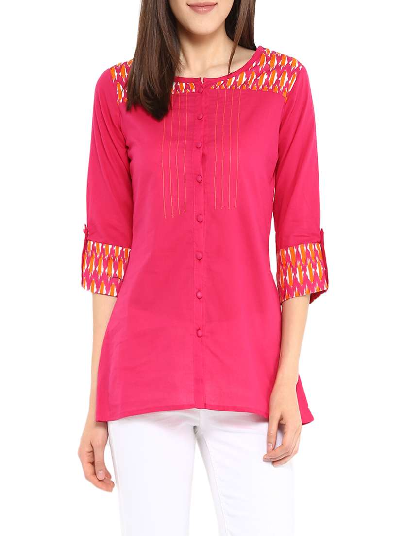 pink cotton printed straight kurti