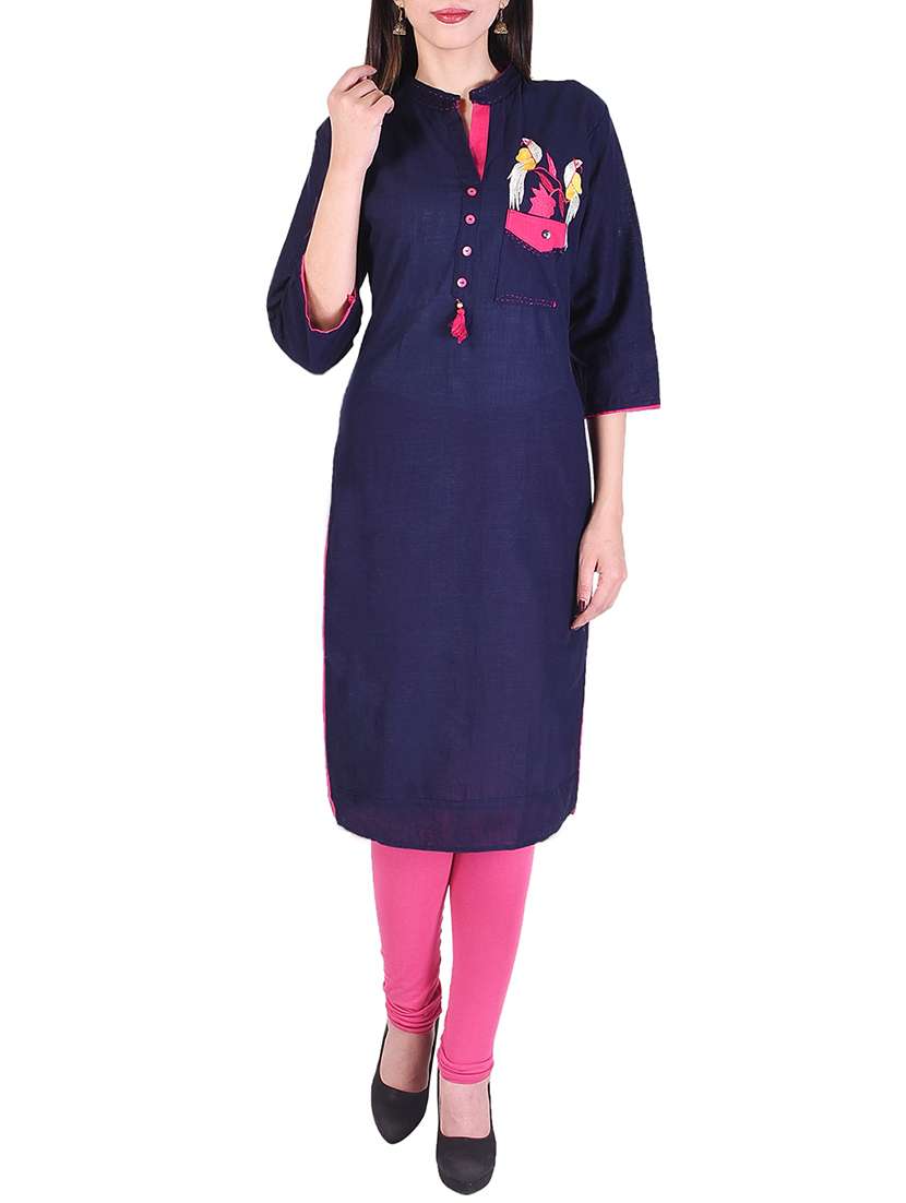 blue cotton straight kurta
