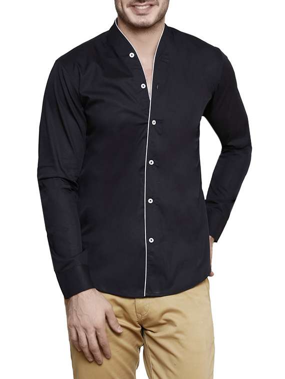 solid black cotton casual shirt