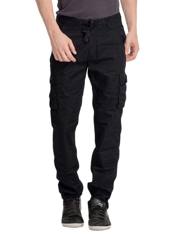 black cotton cargos casual trousers