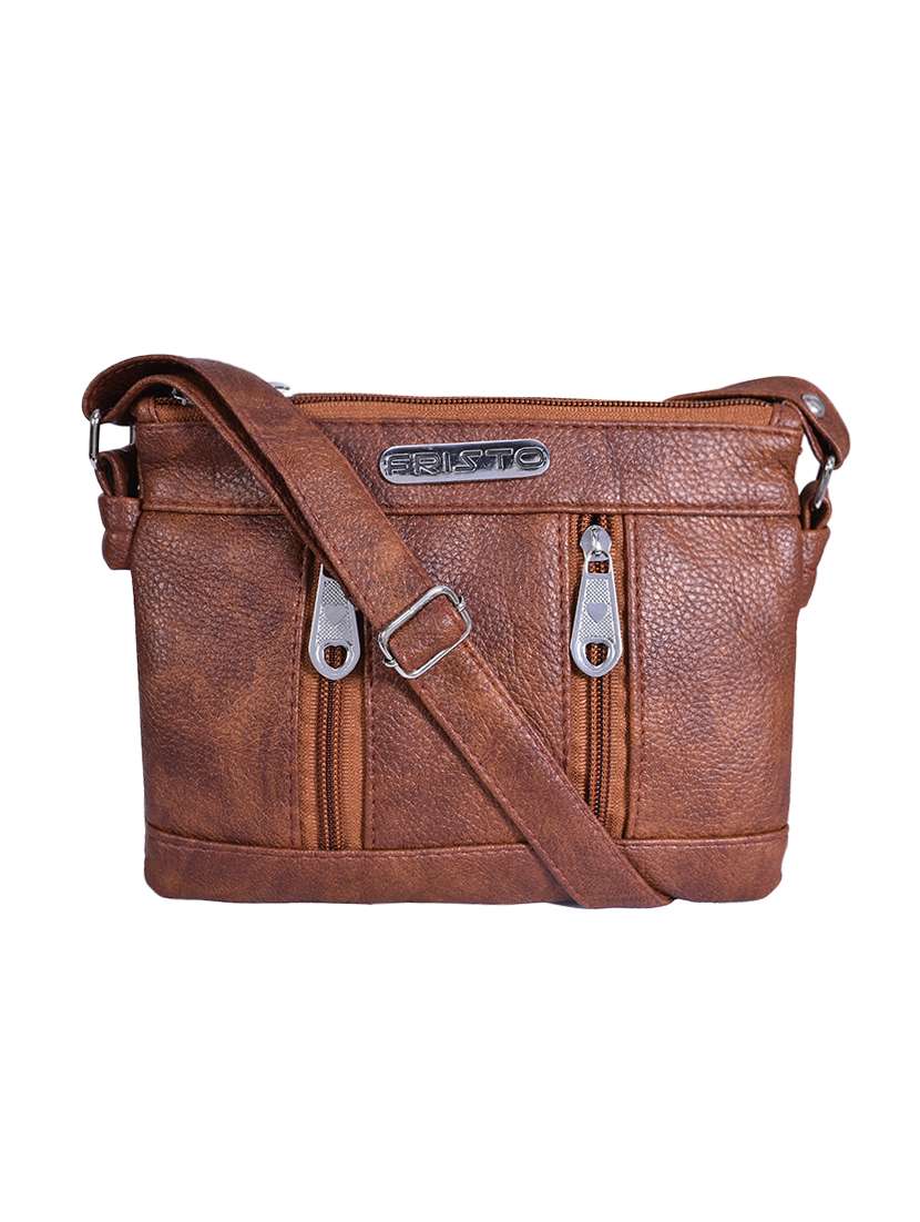 brown leatherette regular sling bag