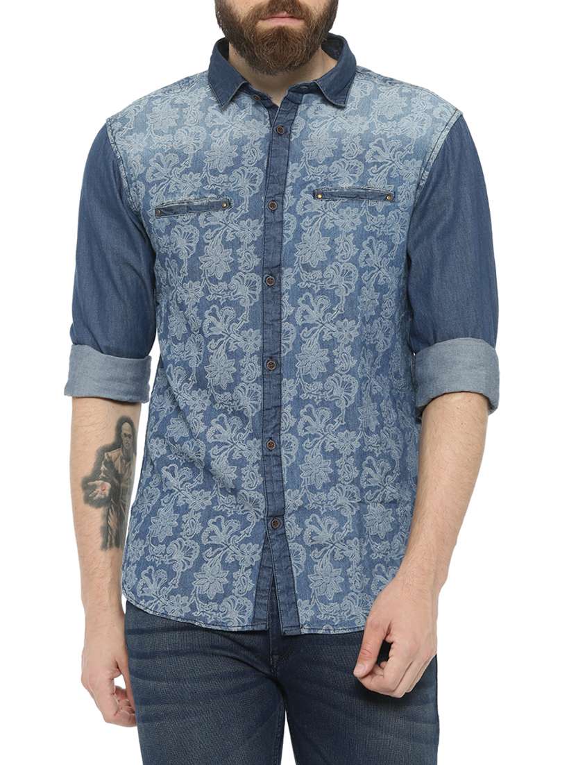 navy blue denim casual shirt