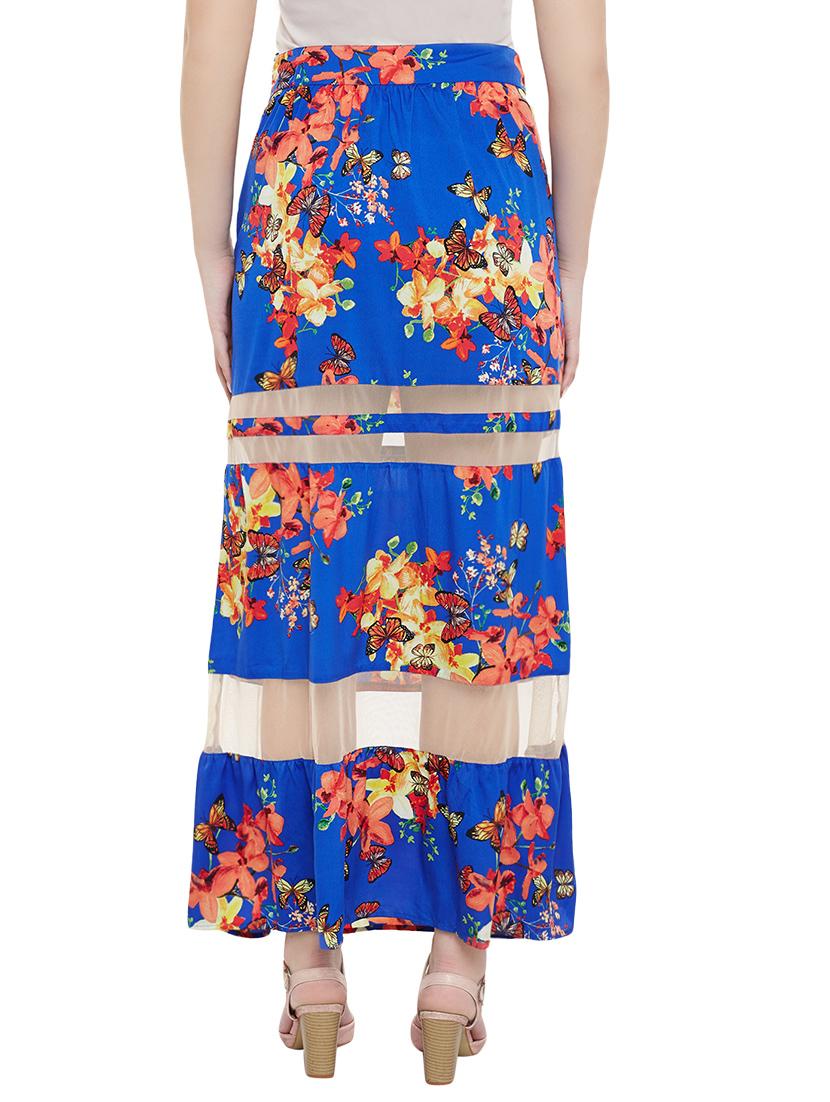 blue floral printed crepe maxi skirt - 13774699 - Standard Image - 2