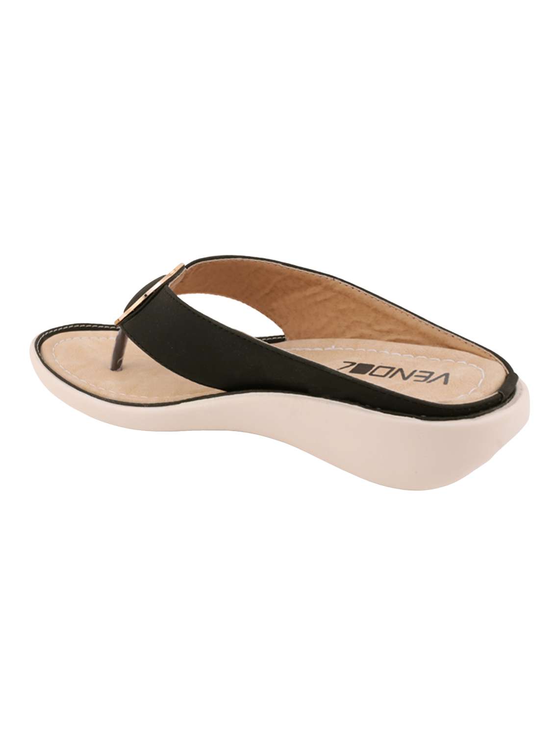 Buy online Black Toe Separator Sandal from flats for Women by Vendoz