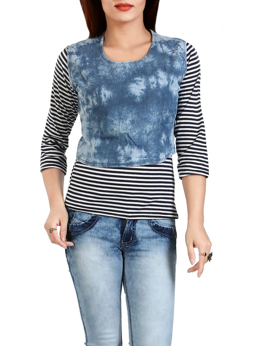 blue denim layered top