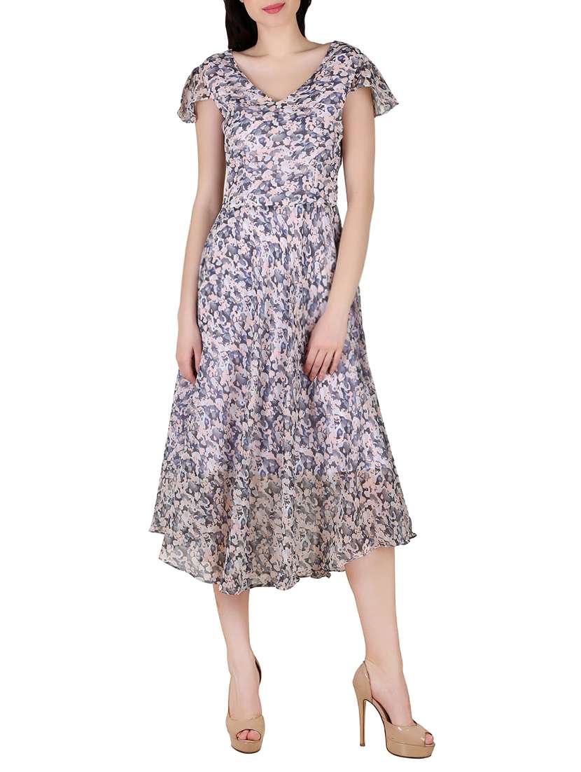 blue floral chiffon dress