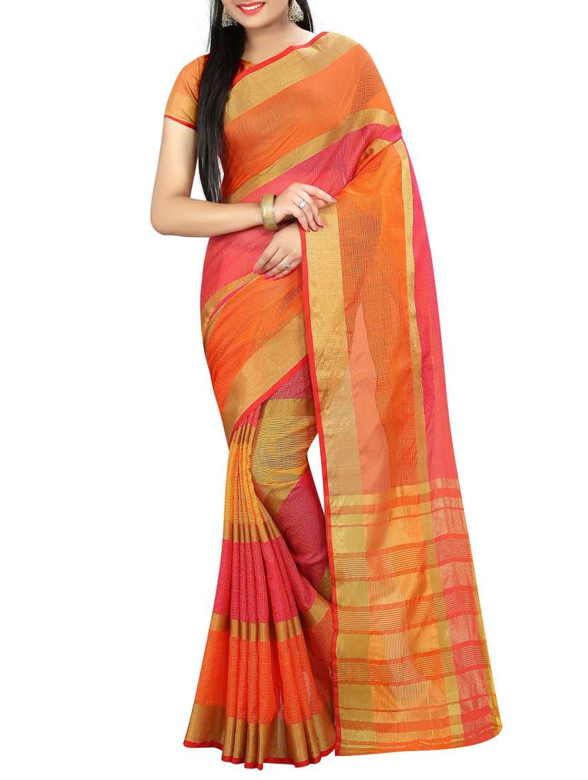 orange cotton silk woven saree with blouse