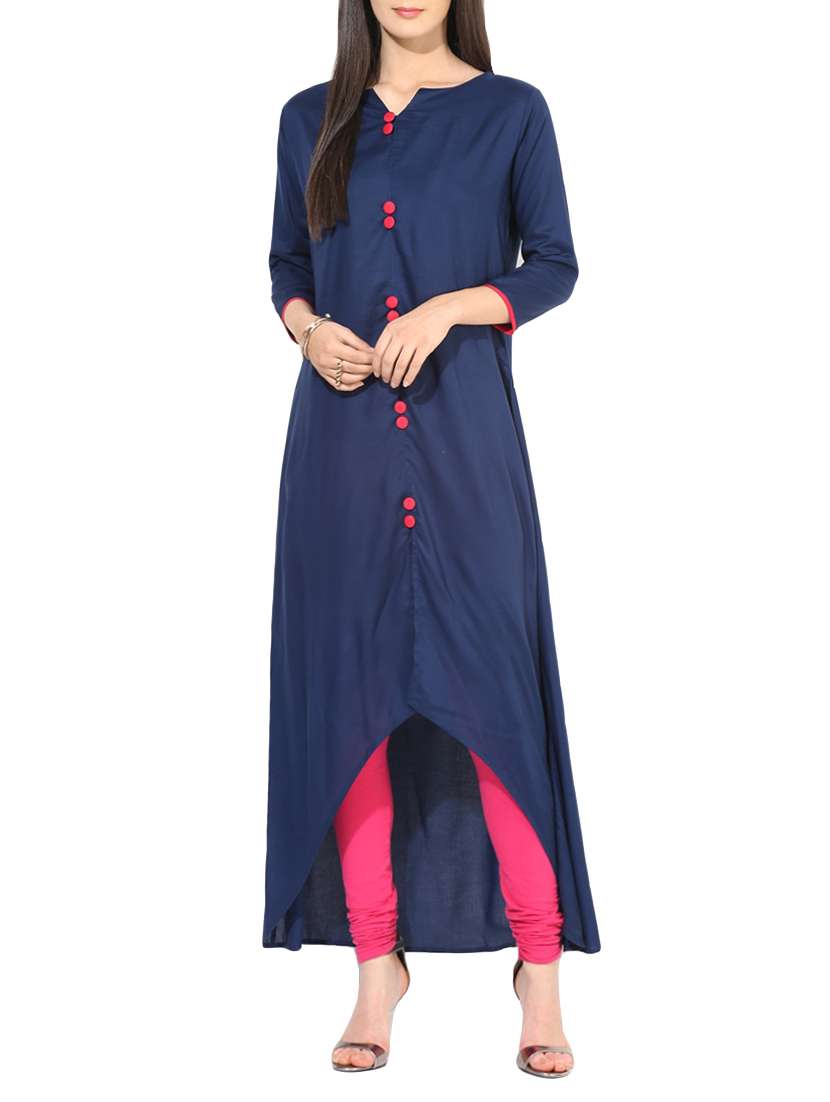 blue rayon solid high-low kurta