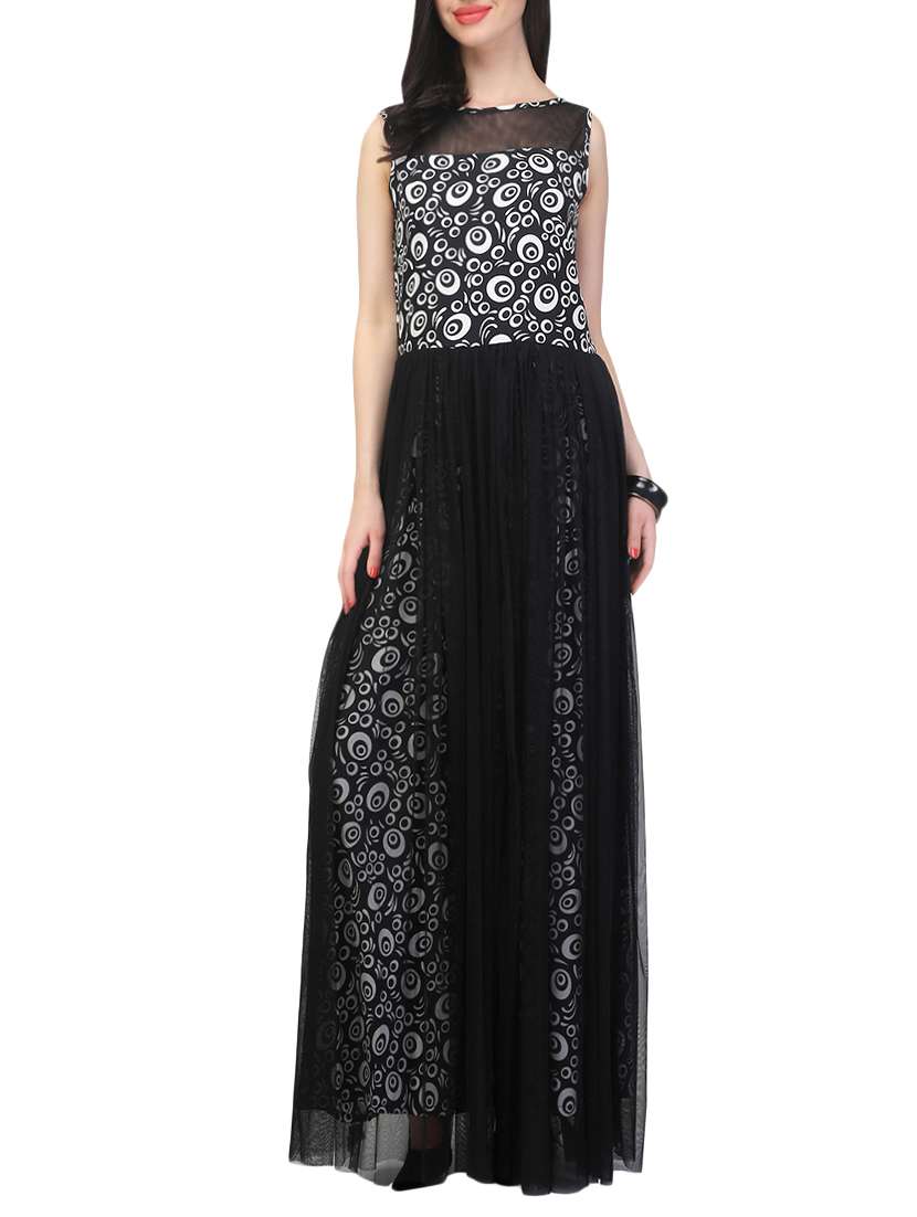 black printed crepe maxi dress