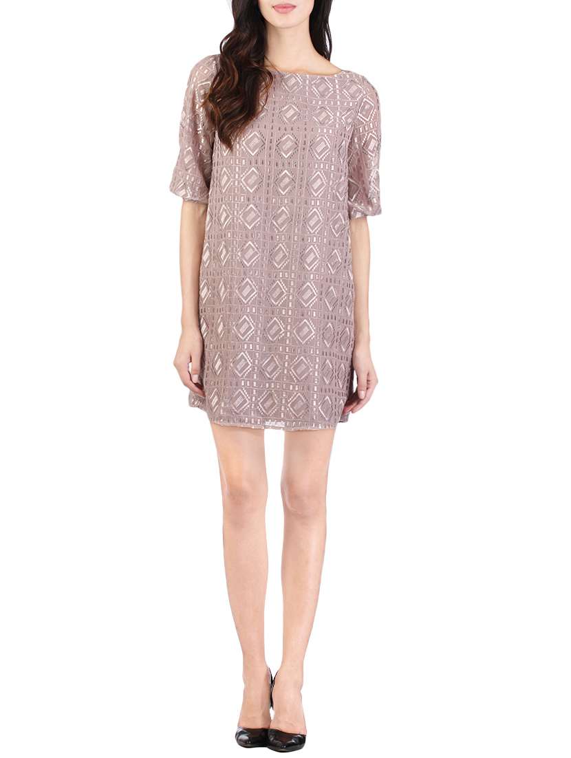 purple embroidered georgette shift dress