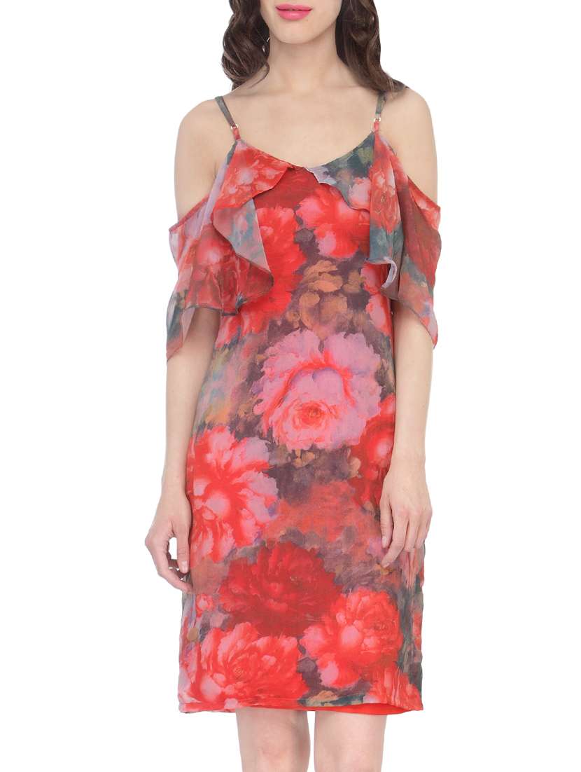 red georgette shift dress