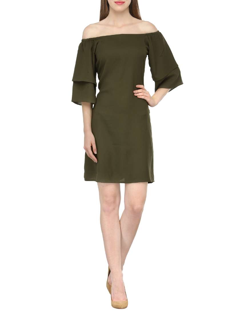 cation green crepe ruffle dress