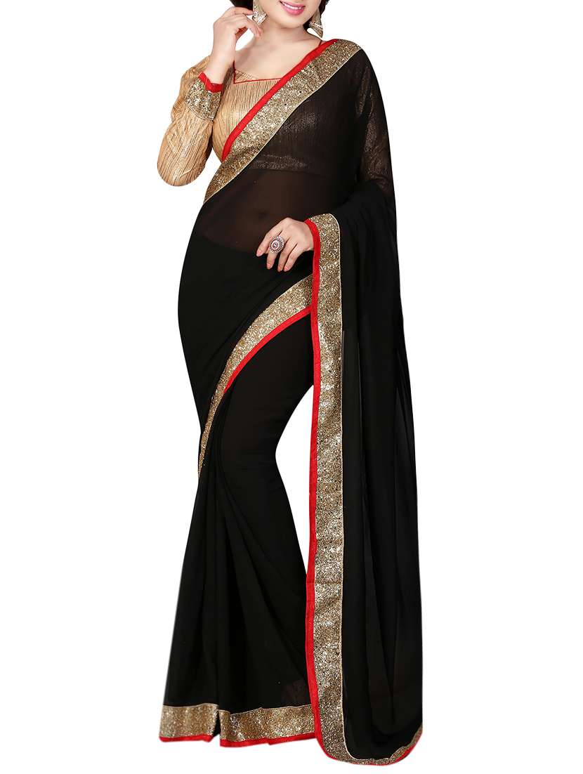 black georgette bordered saree with blouse