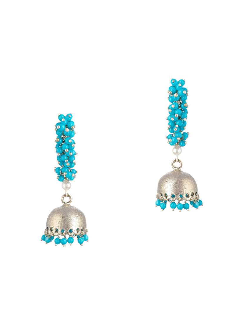 blue metal jhumka earrings