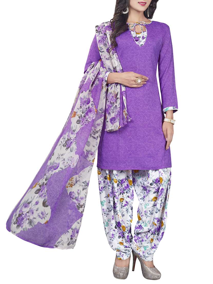 purple crepe printed patiyala suit dress material