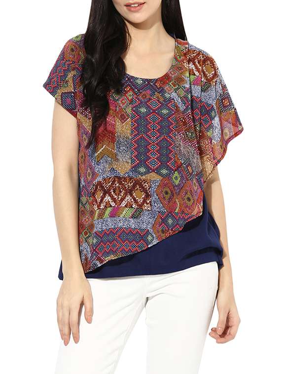 blue rayon layered top
