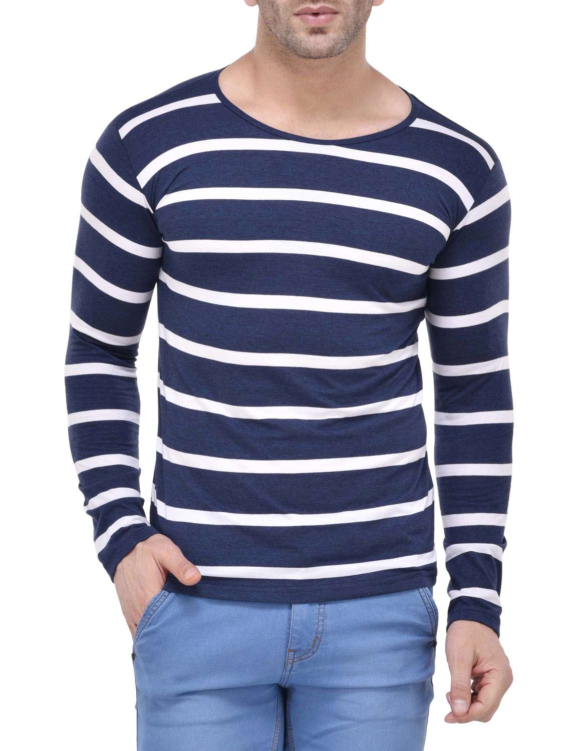 navy blue cotton striped t-shirt