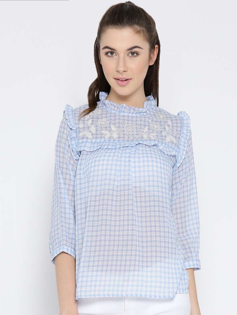 blue embroidered cotton top