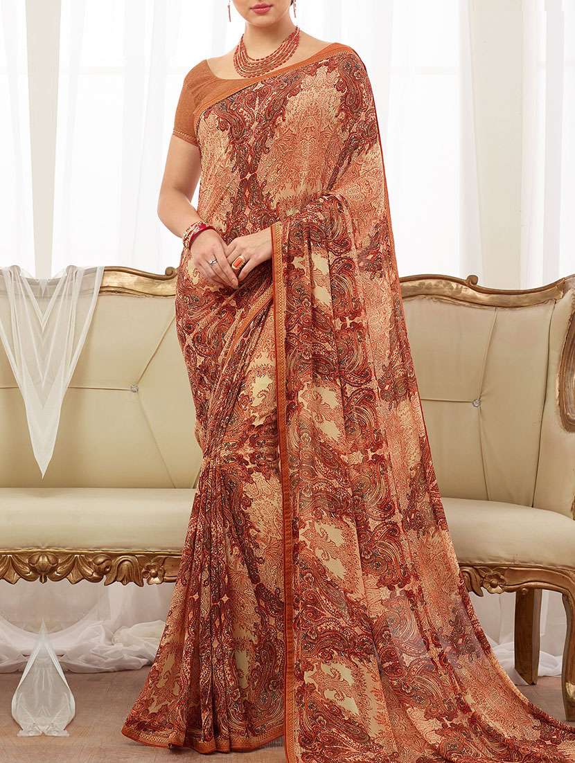 multi coloured georgette printed saree with blouse