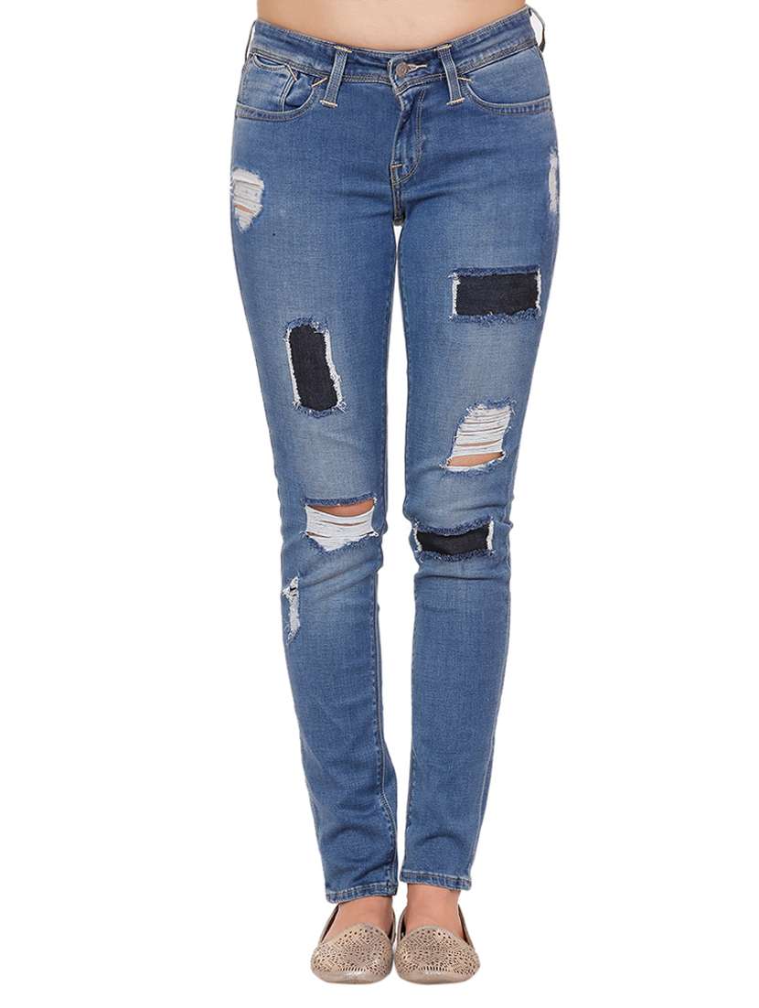 blue distressed denim jean