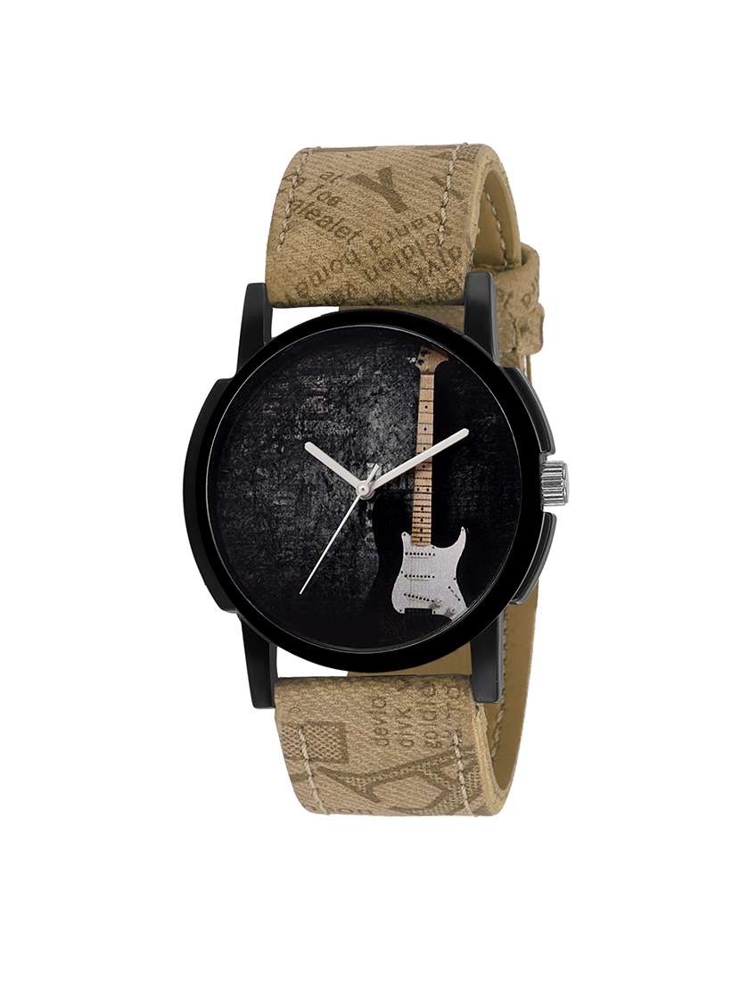 eraa men brown guitar analog wrist watch
