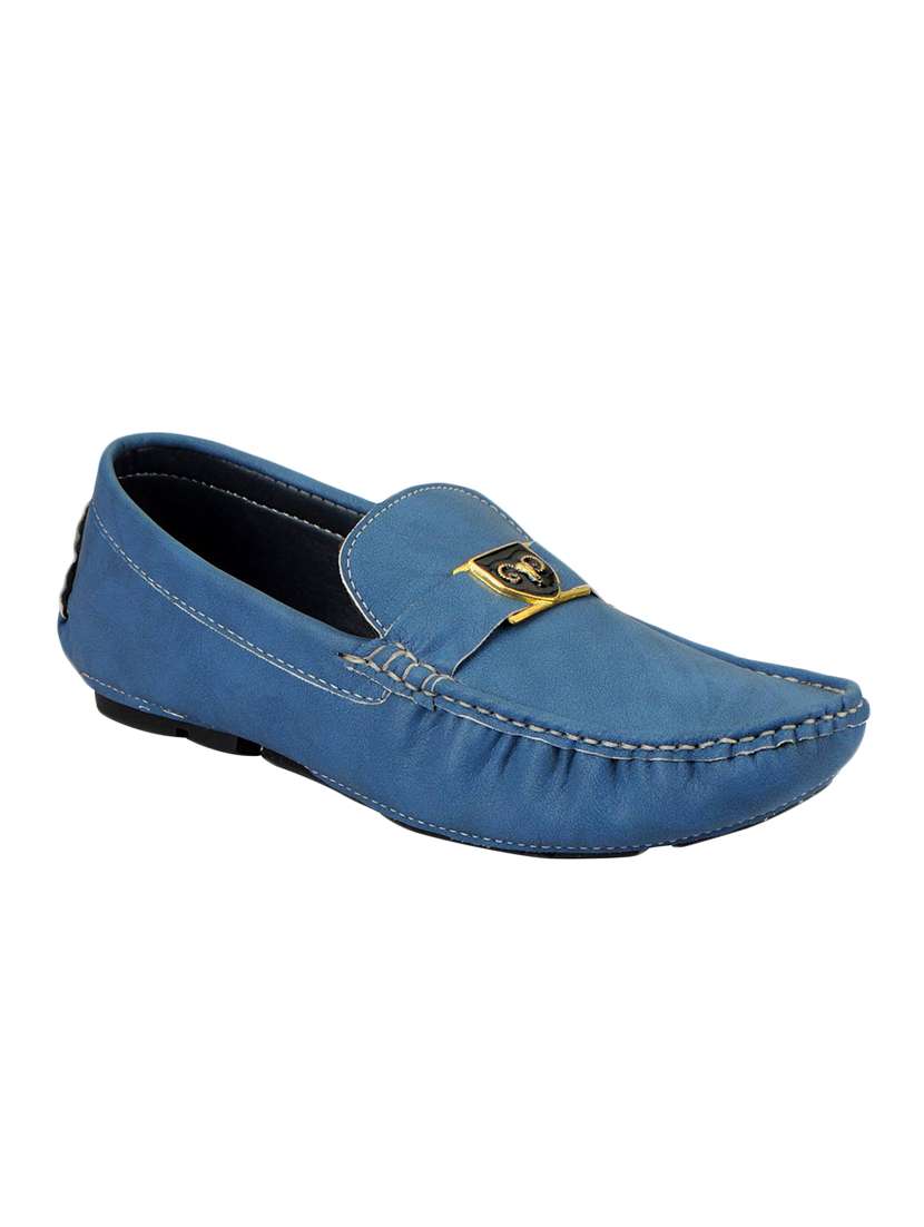 blue leatherette slip on loafer