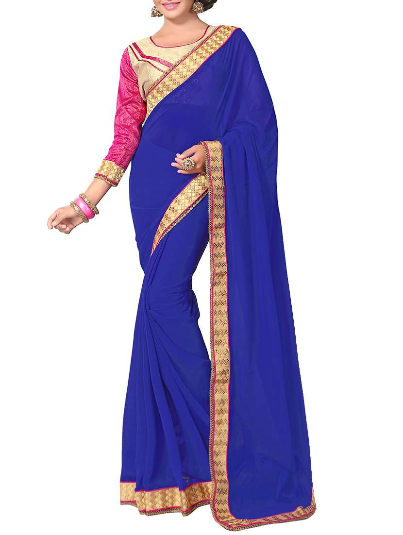 blue georgette bordered saree with blouse