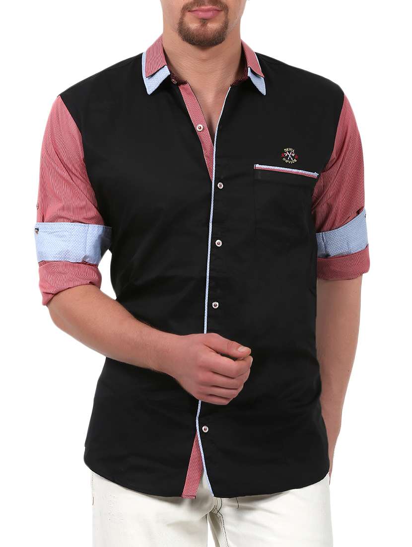 color block cotton casual shirt