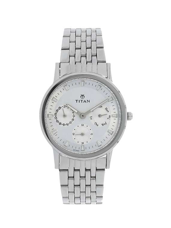 titan silver dial analog watch for women - 2557sm01