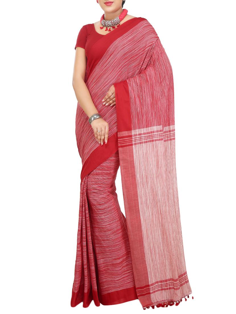 red cotton handloom saree with blouse