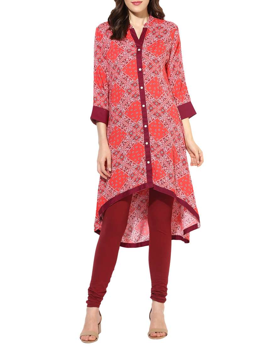 pink rayon printed high-low kurta