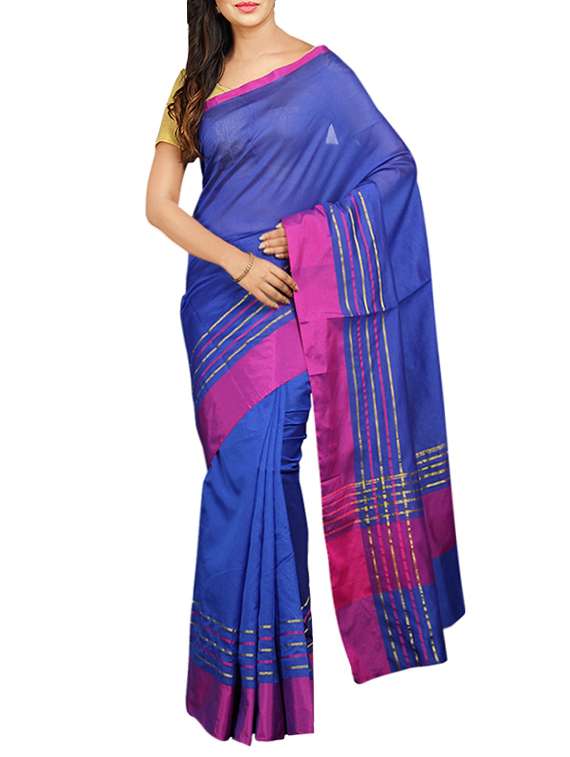 blue woven cotton silk saree with blouse