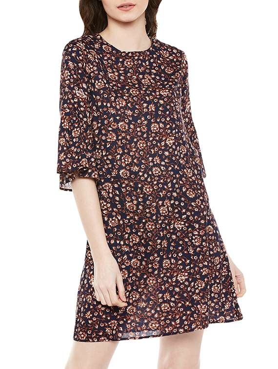 navy blue floral printed viscose shift dress